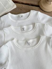 SHEIN Vintaside Kids Baby Boy Summer Sleeveless Tank Bodysuit And Short-Sleeved Bodysuit Six Sets,Suitable For To Play, Sports, Home Leisure, Toddler, Party And Other Occasions - White - View 6