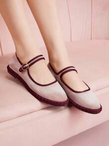 CUCCOO DOLLMOD Women's Elegant Velvet Classic Comfortable Beige Mary Jane Flat Shoes For Christmas Valentine's Day Spring Shoes - Rose Gold - View 3