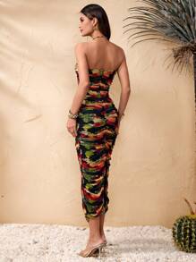Almamuse Abito lungo donna con stampa floreale, aderente e senza maniche, smanicato e dallo stile lusinghiero