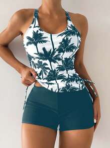 Swim Lushoire Conjunto de tankini para mujer con estampado de palmeras para el verano y la playa