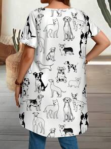 EMERY ROSE Plus Size Women's Country Concert Clothing Crew Neck Regular Shoulder Short Sleeve Long Tunic Top For Summer, Bohemian Style Women's Clothing, Women's Summer Clothing - Multicolor - View 2