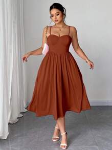 Elenzga Vestido de tirantes de punto elástico de unicolor, elegante y romántico, en talla grande, apropiado para el Día de San Valentín