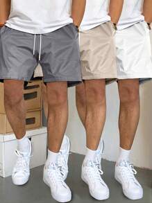 Manfinity Homme 3pcs Men's Casual Multicolor Fabric Shorts With Zipper Detail And Drawstring - Multicolor - View 5