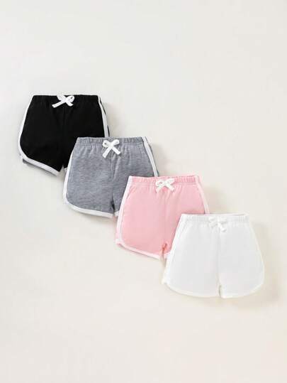 SHEIN 4-Piece Baby Girl Candy Color Casual Cute Sports Shorts Bottom, Spring & Summer