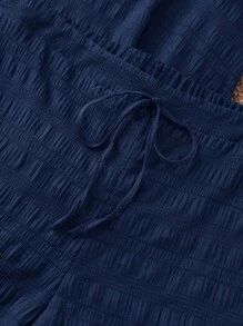 SHEIN LUNE Plus-Size Blue Two Pieces Crewneck Shirt + Shorts Two Pieces Suit Loose Casual Buttons Decorated Women's Set