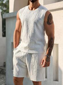 Manfinity Homme Herren INS Lässig einfarbig Mode Englisch Buchstaben geprägte Struktur Stoff Rundhals Tanktop und elastischer Taillenzug Shorts Set, Herren Modebekleidung, Herren Shorts Bekleidung, geeignet für Frühling und Sommer, Ausgehen, Urlaub, Lässig, Strand, Treffen mit Freunden. Kann als Geschenk für Familie, Freund, Ehemann, Vater, Freunde gegeben werden. Herren 2-teiliges Outfit Sommer Zwei-Teiler Sommer Set Herren - Weiss - Übersicht 6