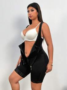 SHEIN EZwear Mono ajustable con escote en V profundo y cremallera delantera para mujer de talla grande