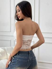 CovetEZ 女士夏季假期花邊胸衣上衣，配腰間圍巾設計 - 白色 - 查看 2