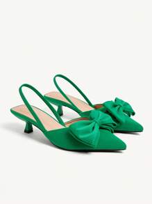 CUCCOO CHICEST Giày cao gót mũi nhọn Kitten Heels cho nữ, trang trí nơ, màu trơn, quai mắt cá chân, lựa chọn trang phục hàng ngày thanh lịch, dành cho mua sắm ngoài trời, ngày lễ, tiệc tùng, xuân/hè/thu/đông, kết hợp tốt với váy satin - màu xanh lá - Xem 9