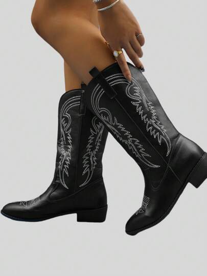 Fairycore Stivali da cowboy a vita media con blocchi di colore, nuovo arrivo primavera/estate 2024, autunno, ideale per Natale, Capodanno e San Valentino