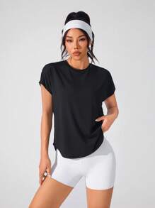 SHEIN Sport Studio See-Through Flocked Mesh Patchwork Short Sleeve Sports T-Shirt