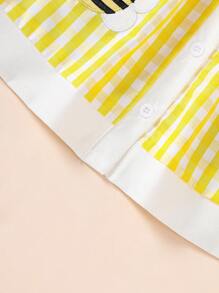 SHEIN Playful Pals Baby Girl Summer Plaid Print Applique Bee Front Button Dress