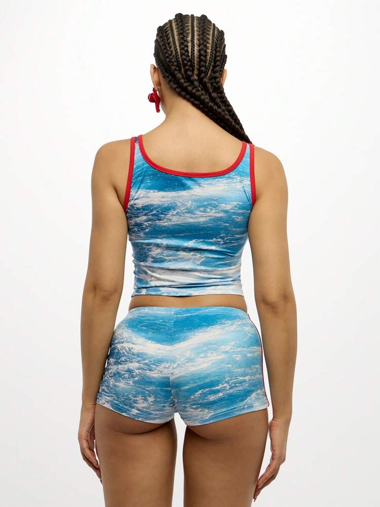 SUMWON WOMEN Ocean Wave Print High Waist Shorts