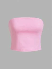 SHEIN Essnce Women's Sleeveless Fitted Solid Color Cropped Tank Top, Suitable For Summer Tube Top