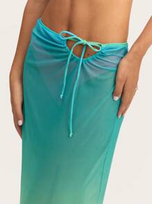 Nöista Green Midi Skirt With A High Waist And Subtle Shimmer, Offering An Elegant And Flowing Option For Evening Events Or Chic Daytime Outfits. - Blue - View 3