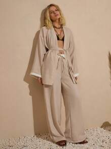 Bóhologie 度假休闲拼色衬衫和裤子套装