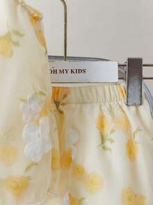 Souflis Souflis Baby Girls' Floral Embroidered Chiffon Bow Decor Sleeveless Top And Shorts 2 Pieces Set, Sweet And Energetic For Summer - Yellow - View 6