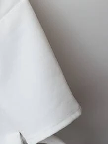 Chiquease 休闲优雅可爱日常百搭圆领 H 版钩针装饰弹力针织白色女式短袖 T 恤，春夏 - 白色 - 查看 5