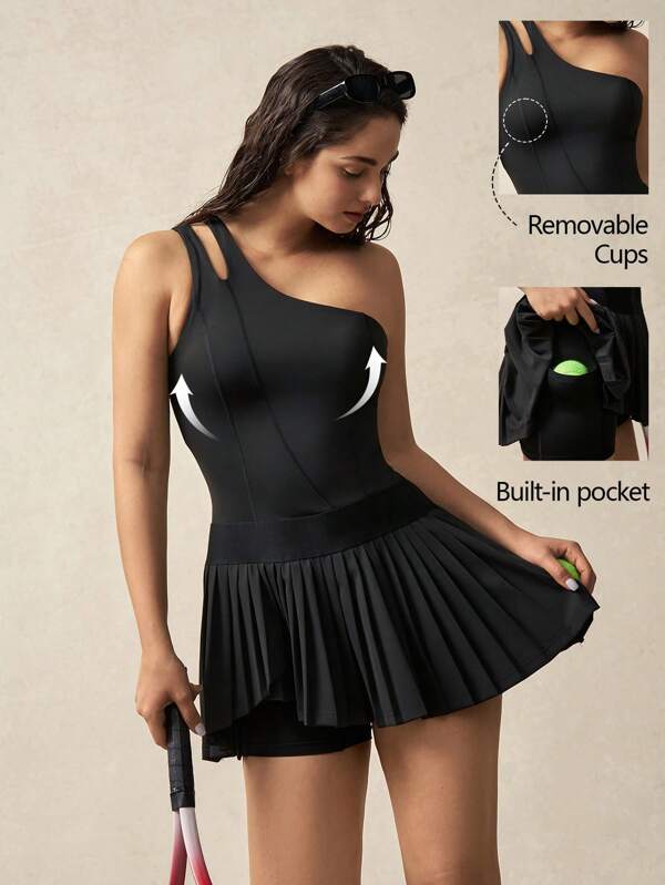 VARSITIE Women's Solid Color Sleeveless Peplum Hem Casual Fitness Sport Dress