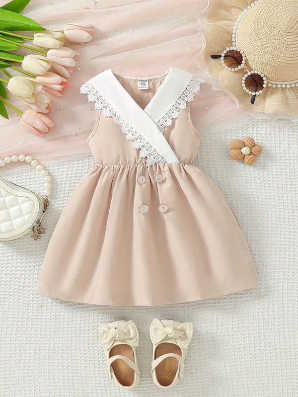 SHEIN Baby Mädchen elegantes Prinzessinen klassisches schwarz-weißes Farbblock Strukturstoff Patchwork süßes weißes Peter Pan Kragen Kleid, geeignet für den täglichen Gebrauch, Familientreffen, Festivitäten, Kindergarten Aktivitäten