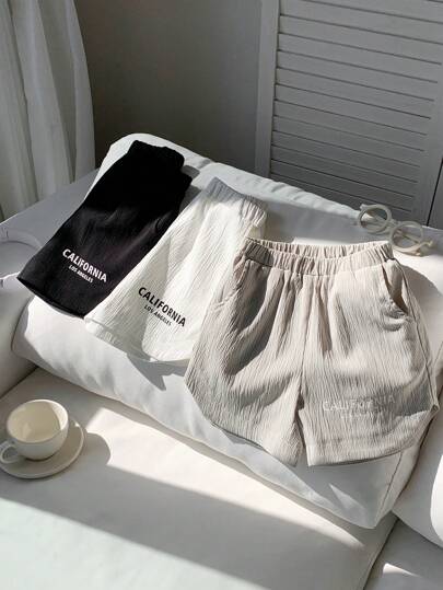 SHEIN 3-Pack Young Boys' Casual Comfortable Versatile Printed Shorts Set, 3 Colors