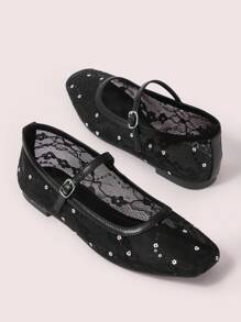 CUCCOO DOLLMOD Women's Fashion Black Sequin Mesh Mary Jane Flat Shoes, Cute & Sweet For School Students - Black - View 9