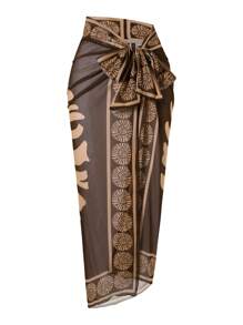 Swim Oasis Nouveau Maillot de bain une pièce pour femmes en jacquard unicolore à col en V avec robe de plage en maille imprimée. Ensemble de maillot de bain d'été décontracté pour vacances