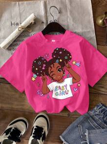 SHEIN 3pcs Young Girl Casual Simple Cartoon Pattern Multipurpose T-Shirt, Suitable For Summer - Multicolor - View 4