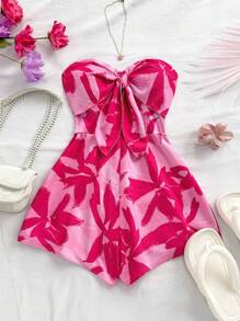 Soleia Bộ đồ liền thân rộng rãi, thích hợp cho tiệc tùng, hẹn hò, ngày lễ tình nhân, mặc nhiều lớp, mặc nhiều lớp, mặc màu nước, in hình bóng, áo ngực bó phía trước, xoắn phía sau, bó eo, ống rộng - Nhiều màu - Xem 4
