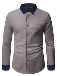Manfinity Homme Men's Contrast Color Long Sleeve Single-Breasted Casual Commuter Shirt