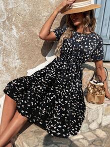 EMERY ROSE Allover Print Ruffle Hem A-Line Dress Maxi Vacation Beach Outfits Women - Multicolor - View 4
