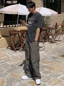 DAZY 字母印花T恤，时尚夏日穿搭 - 灰色 - 查看 6