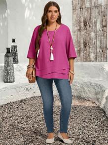 EMERY ROSE Camisa asimétrica de talla grande de estilo rural color verde para ropa de otoño - Rosa Fucsia - Ver 4