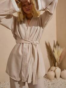 Bóhologie 度假休闲拼色衬衫和裤子套装