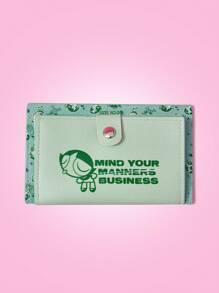 THE POWERPUFF GIRLS X SHEIN Fashionable & Cute Buttercup Pattern Card Holder - Green - View 1