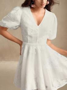 Anewsta 春夏优雅蕾丝花朵装饰腰部时尚短裙，波西米亚风格 - 白色 - 查看 3