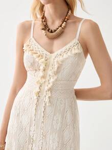Florisole Vacation Casual Solid Color Lace Camisole Dress - Apricot - View 6