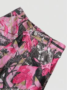 Tween Girls' Y2K Style Casual Versatile Camouflage Denim Wide Leg Pants, Suitable For Daily Wear - Hot Pink - View 4