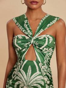 Travachic Damen Cut Out Volldruck Schlank Passend Urlaubs Lässig Mini Kleid