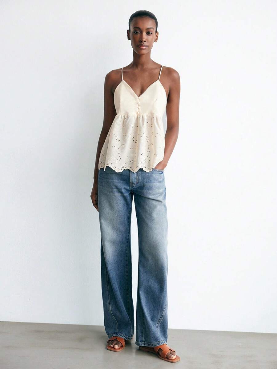 Maija Apricot V-Neck Ruffle Design Women's Tank Top, Stylish & Versatile, Suitable For Music Festival In Fall. - Apricot - View 1