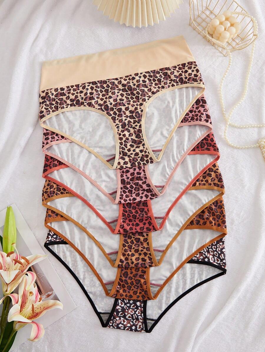 SHEIN 6pcs/Pack Plus Size Leopard Print Underwear, Fashion For Summer - Multicolor - View 1