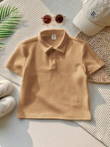 1 Stück Kleine Jungen Lässig Sport College Art Retro Textil Kurzarm Poloshirt, geeignet für Einschulung, Geburtstagsfeiern, Abendveranstaltungen, Aufführungen, Hochzeiten, Taufen, Eröffnungszeremonien, Alltagsnutzung, Schule, Reisen, Sport, Frühling und Sommer - Khaki - Übersicht 6