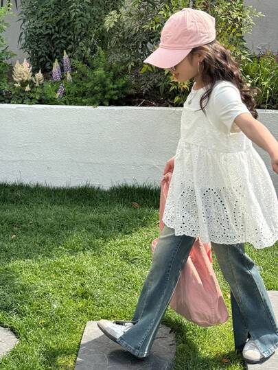 Dazy Kids Tween 女童夏季休闲纯色镂空刺绣吊带背心，返校服