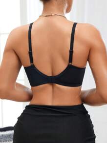 SHEIN 1pc Women's Soft & Comfortable Lace Trim Wireless Unlined Lingerie Bra - Black - View 2
