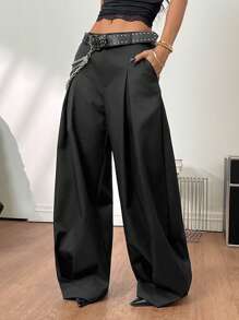 Coolane 女士夏季街头服饰嬉皮学院风商务休闲街头服饰复古宽松灯笼裤，机场装，毕业装 - 黑色 - 查看 3