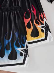 2pcs Tween Boys Fashionable Sports Flame Printed Shorts, Summer - Multicolor - View 4