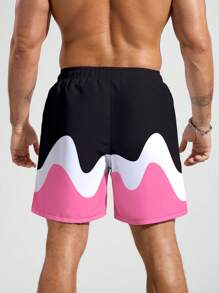 Manfinity Swimmode Men's Two-Tone Drawstring Waist Pockets Casual Shorts - Pink - View 2