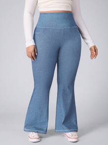SHEIN Essnce Jeans informales de pierna campana y cintura alta en talla grande lavados