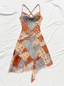 Soleia Asymmetrical Hem Draped Collar Vacation Cami Dress - Multicolor - View 8