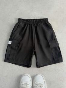 Genkimix Kids 1pc Boys' Black Casual Multi-Pocket Workwear Style Cargo Shorts, Spring/Summer - Black - View 4